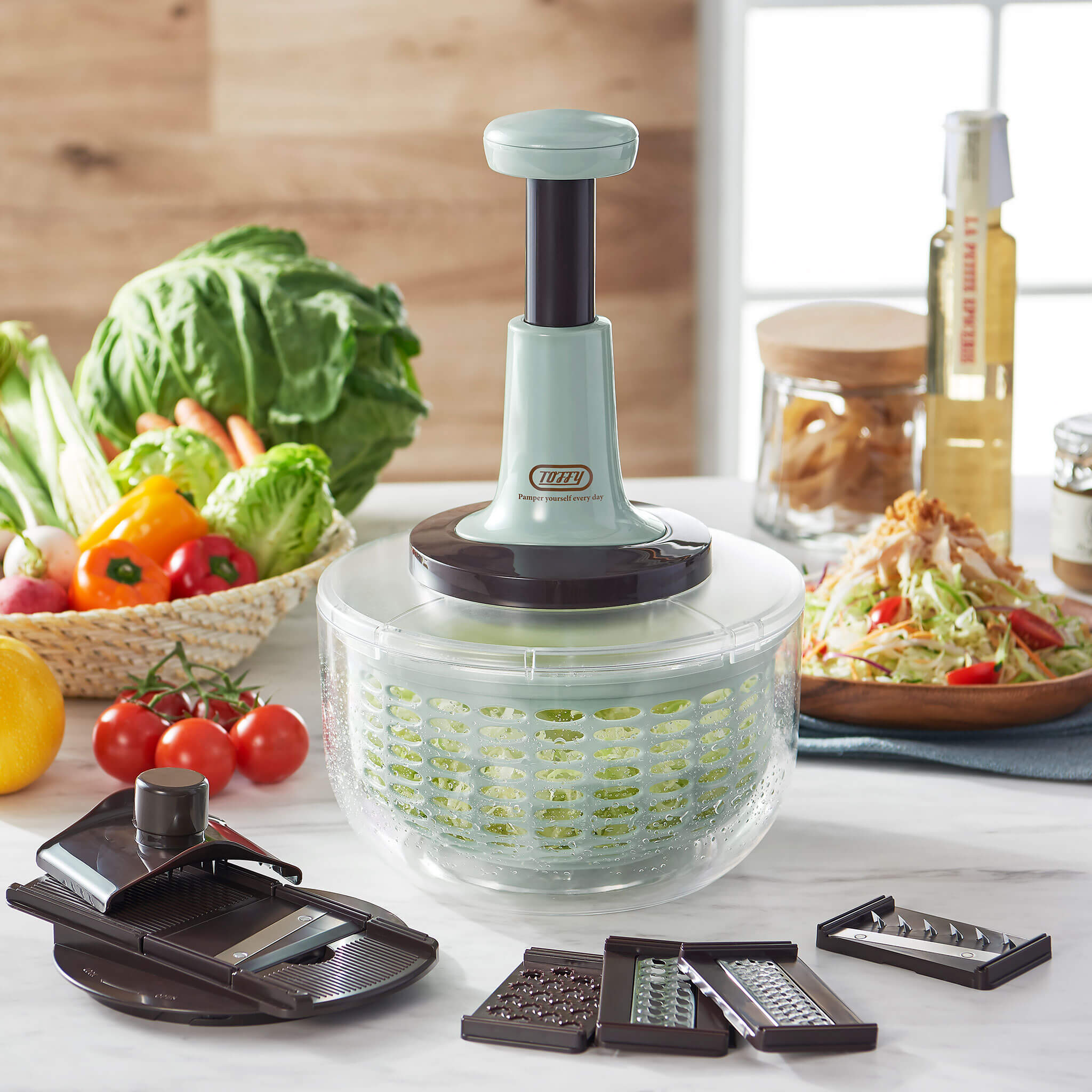 Toffy プッシュサラダスピナー&スライサーセット